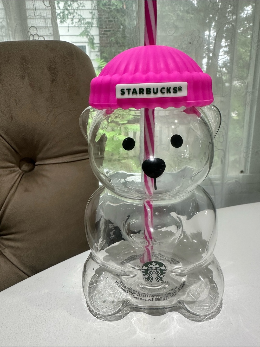 Starbucks Pink Bear Straw Cup - Glass Bear with Pink Lid